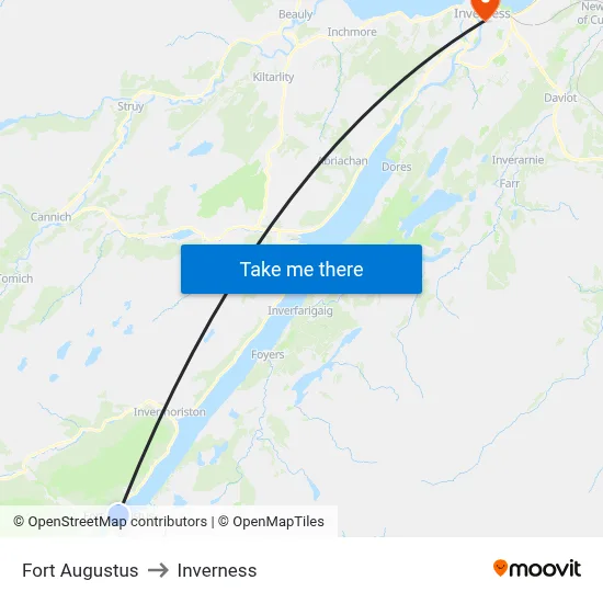 Fort Augustus to Inverness map