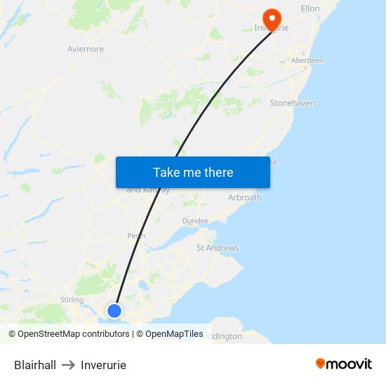 Blairhall to Inverurie map