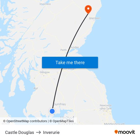 Castle Douglas to Inverurie map