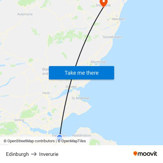 Edinburgh to Inverurie map