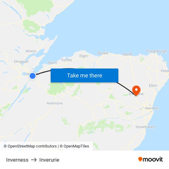 Inverness to Inverurie map