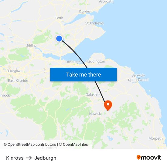 Kinross to Jedburgh map