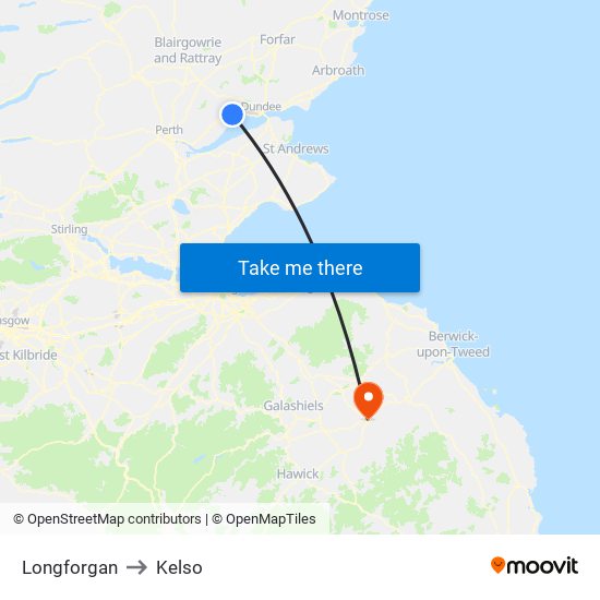 Longforgan to Kelso map