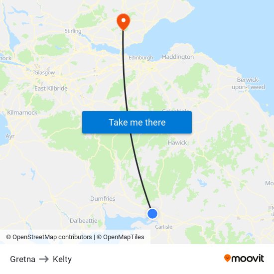 Gretna to Kelty map