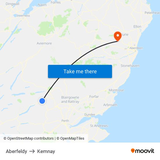 Aberfeldy to Kemnay map