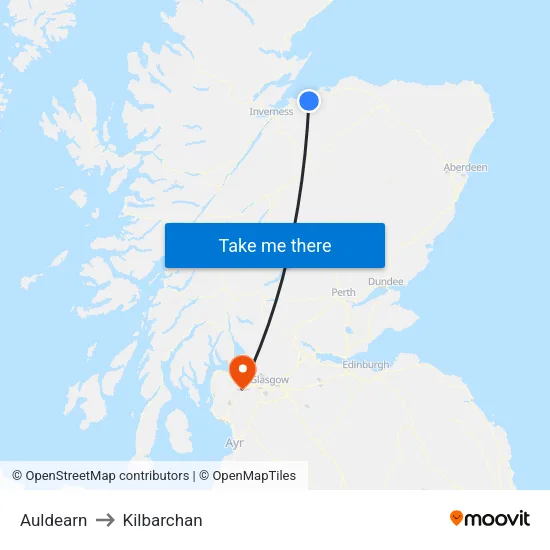 Auldearn to Kilbarchan map