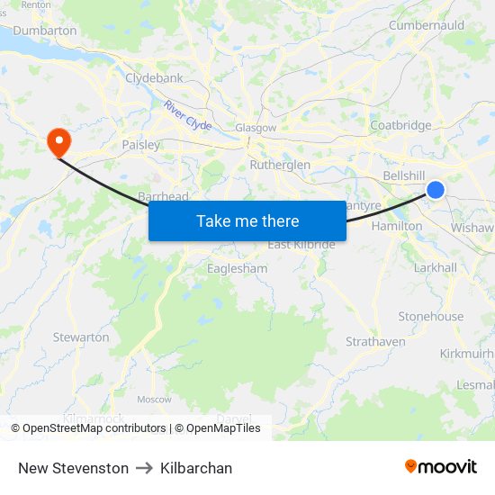 New Stevenston to Kilbarchan map