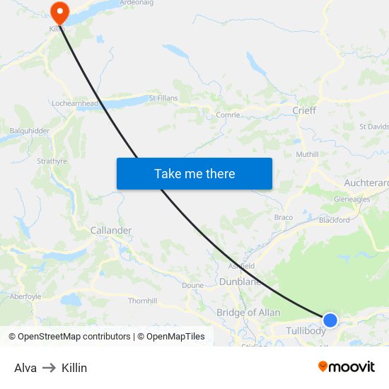 Alva to Killin map