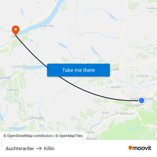 Auchterarder to Killin map