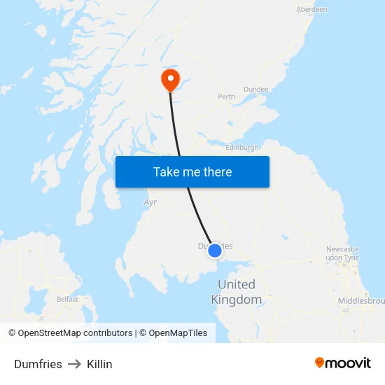 Dumfries to Killin map