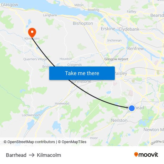 Barrhead to Kilmacolm map