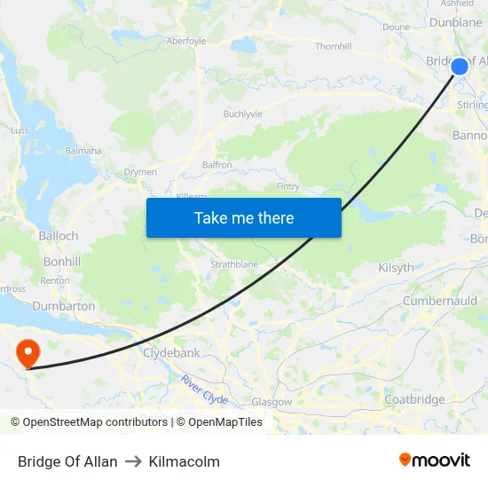 Bridge Of Allan to Kilmacolm map