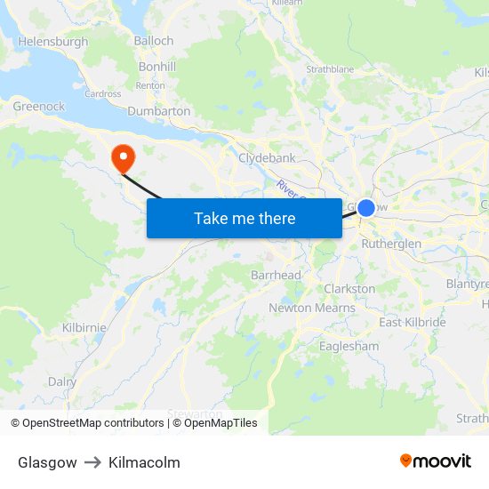 Glasgow to Kilmacolm map