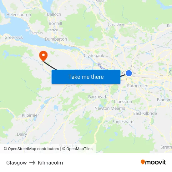 Glasgow to Kilmacolm map