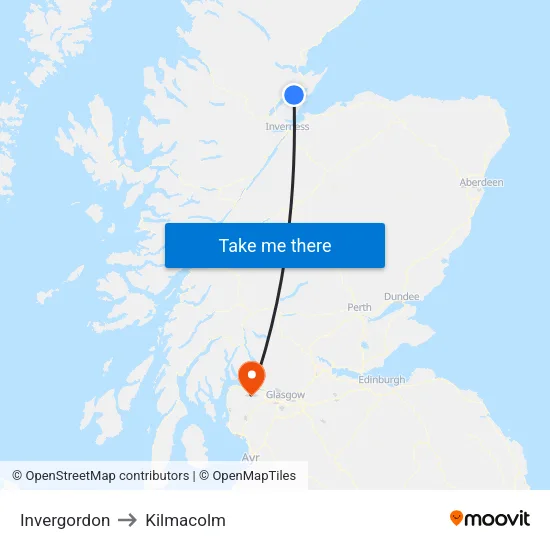 Invergordon to Kilmacolm map