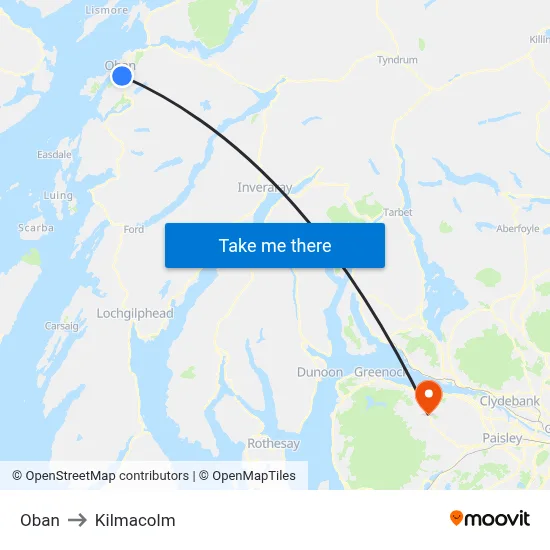 Oban to Kilmacolm map