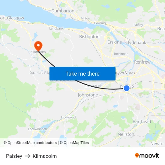Paisley to Kilmacolm map