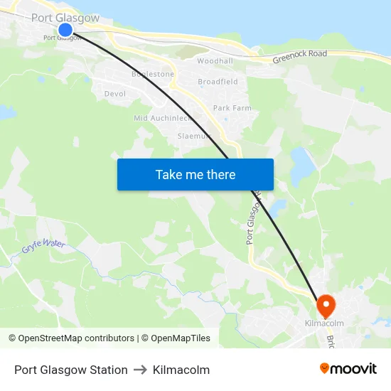 Port Glasgow Station to Kilmacolm map