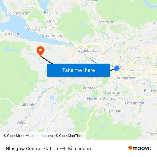 Glasgow Central Station to Kilmacolm map