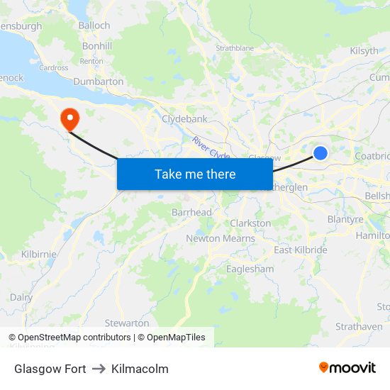 Glasgow Fort to Kilmacolm map