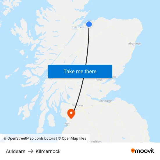 Auldearn to Kilmarnock map
