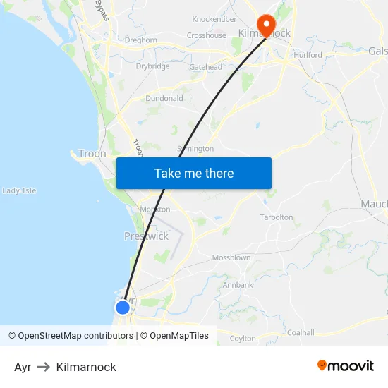 Ayr to Kilmarnock map