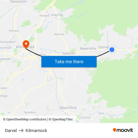 Darvel to Kilmarnock map