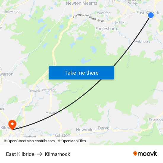 East Kilbride to Kilmarnock map