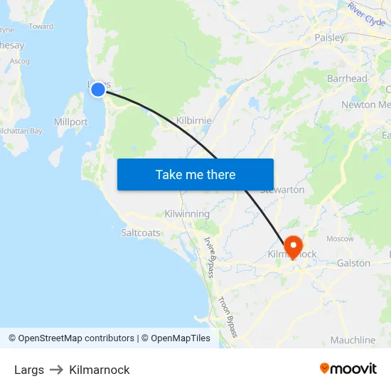 Largs to Kilmarnock map