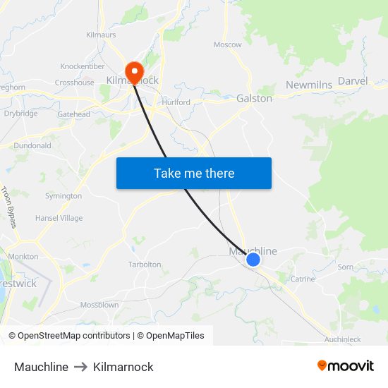 Mauchline to Kilmarnock map