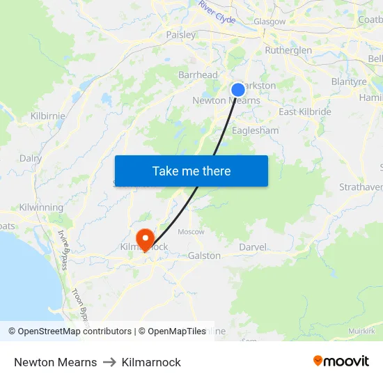 Newton Mearns to Kilmarnock map