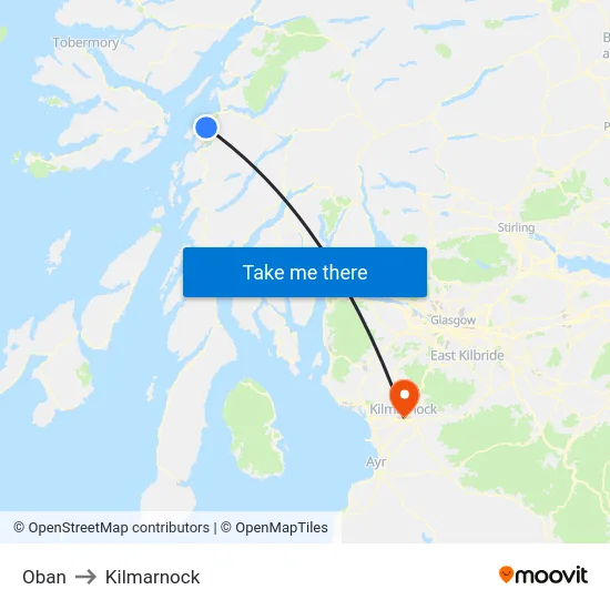 Oban to Kilmarnock map