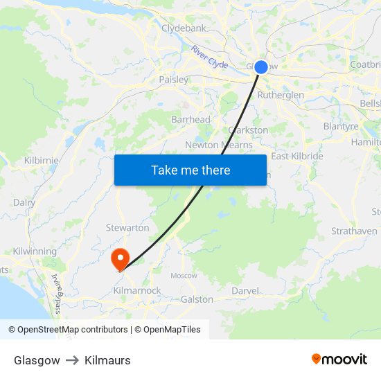 Glasgow to Kilmaurs map