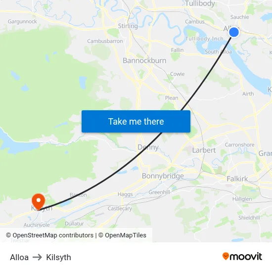 Alloa to Kilsyth map