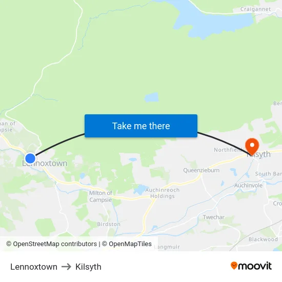 Lennoxtown to Kilsyth map
