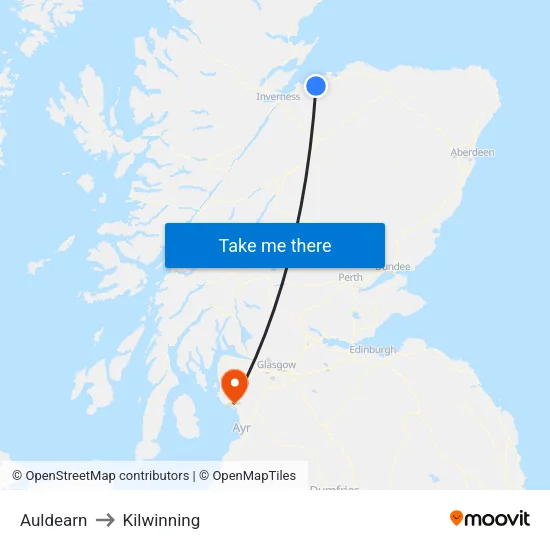 Auldearn to Kilwinning map