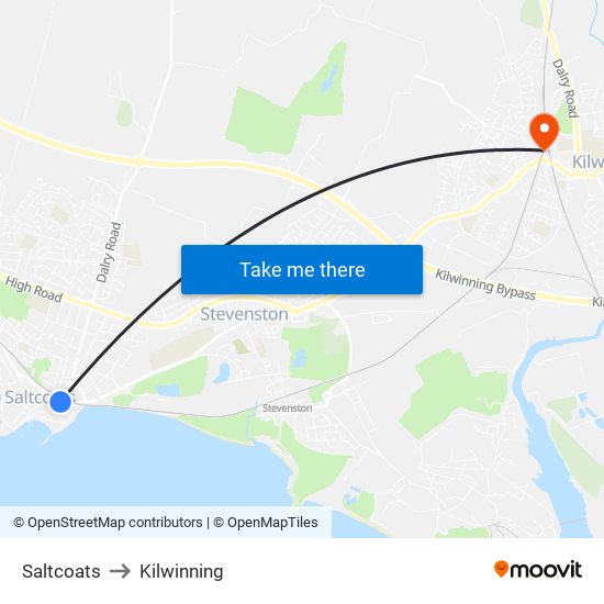Saltcoats to Kilwinning map