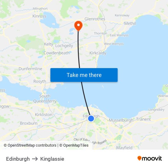 Edinburgh to Kinglassie map