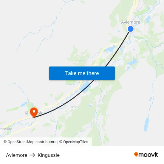 Aviemore to Kingussie map