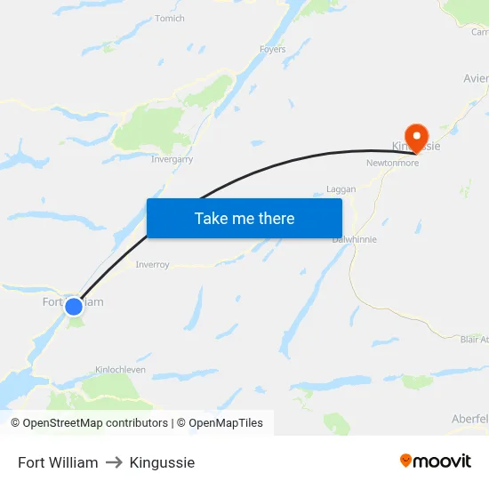 Fort William to Kingussie map