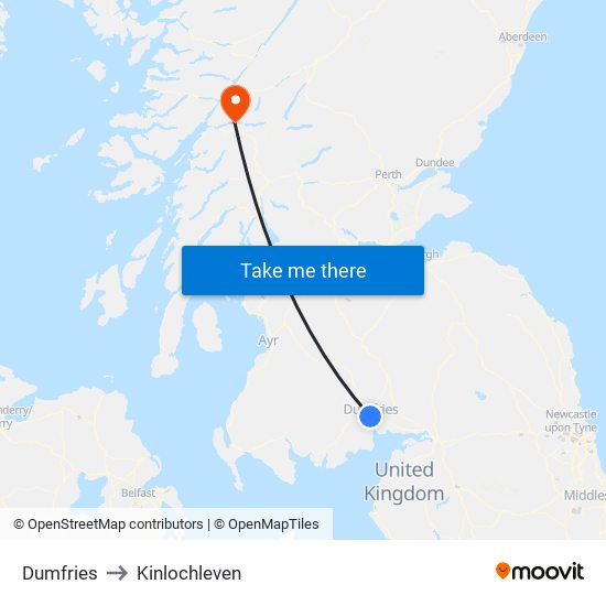 Dumfries to Kinlochleven map