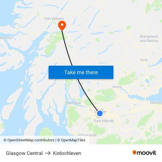 Glasgow Central to Kinlochleven map