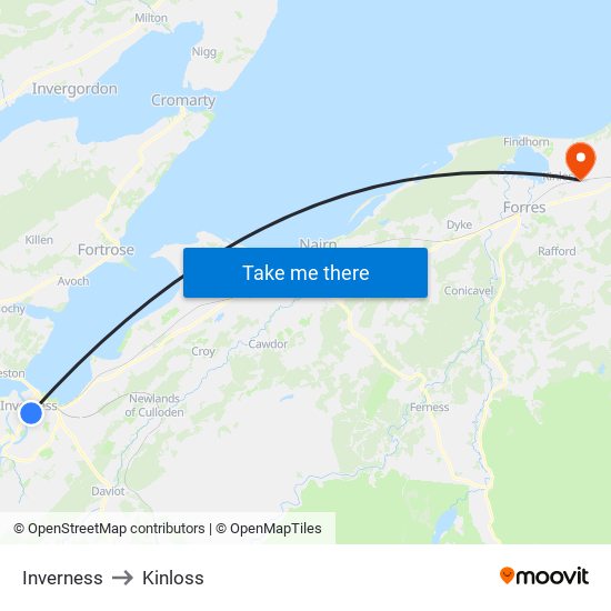 Inverness to Kinloss map