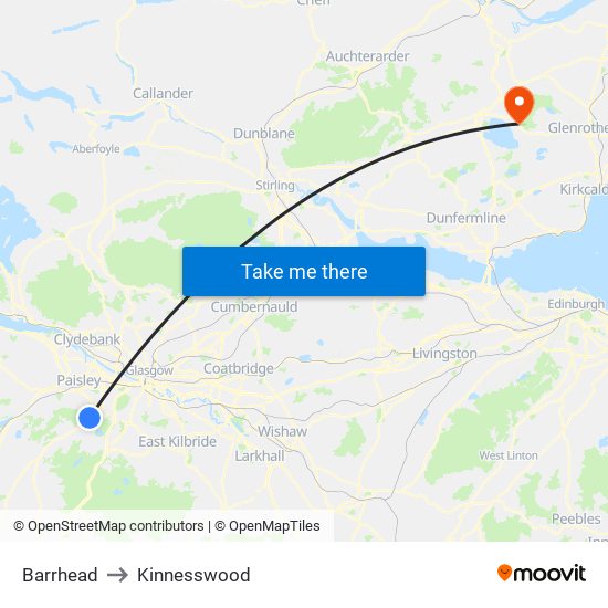 Barrhead to Kinnesswood map