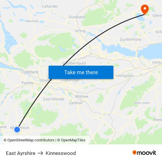 East Ayrshire to Kinnesswood map