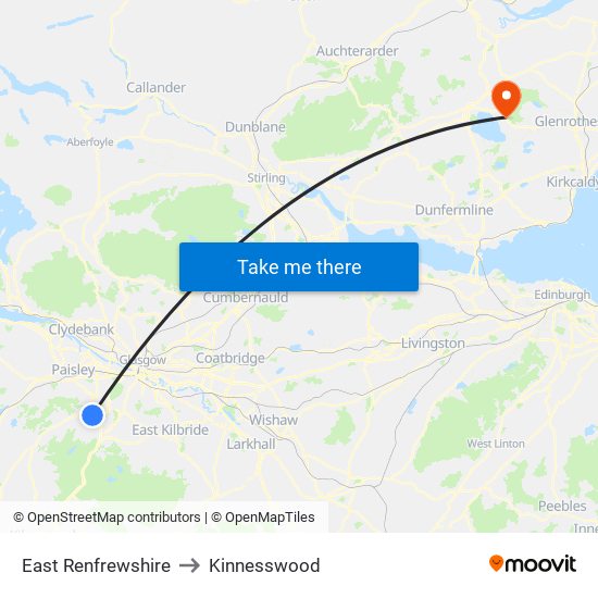 East Renfrewshire to Kinnesswood map