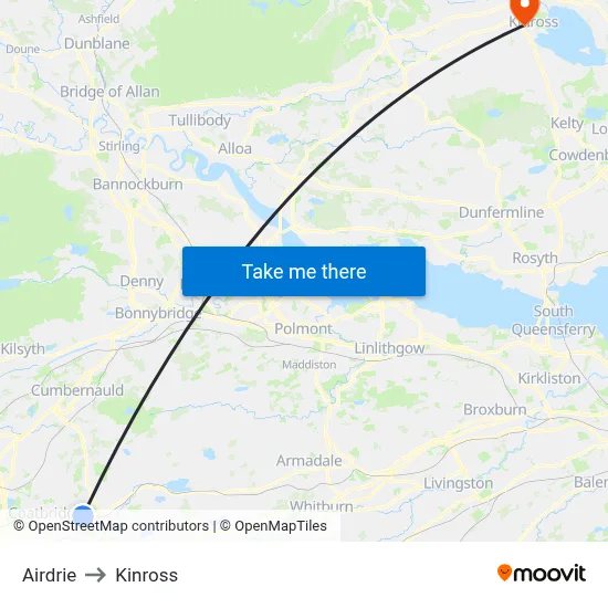 Airdrie to Kinross map