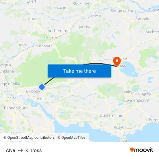 Alva to Kinross map