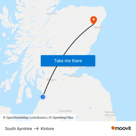 South Ayrshire to Kintore map
