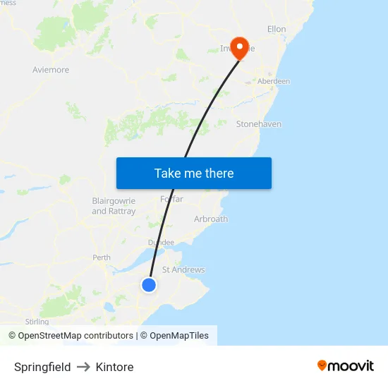 Springfield to Kintore map